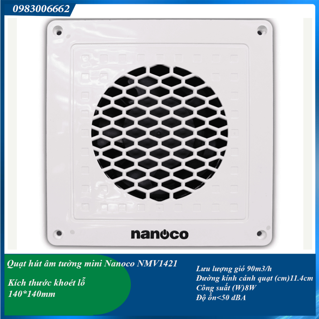Quạt hút mini âm trần Nanoco NMV1421 lỗ khoét 14x14cm