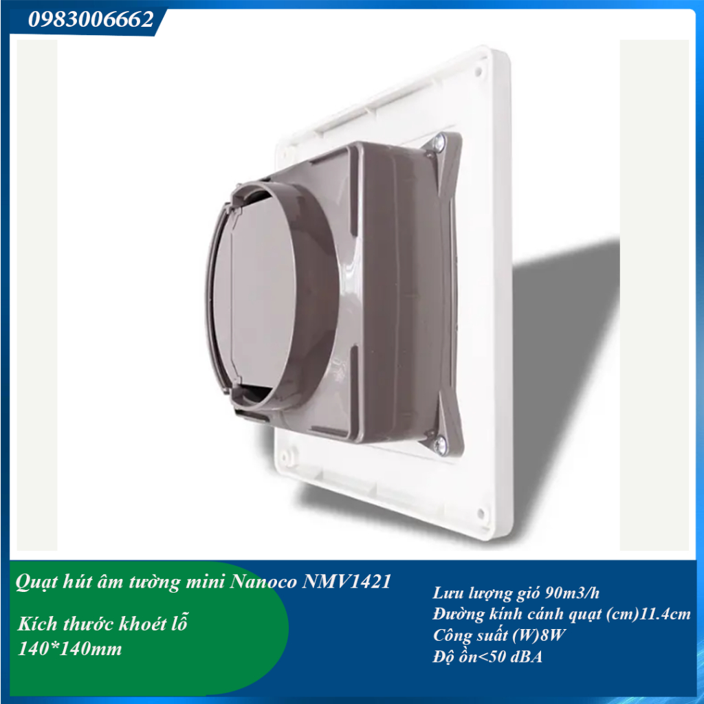 Quạt hút mini âm trần Nanoco NMV1421 lỗ khoét 14x14cm