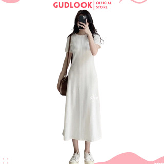 Váy cộc tay Body Ôm Dáng Dài GUDLOOK Cổ Tròn Mùa Hè Phong Cách Hàn Quốc Nữ
