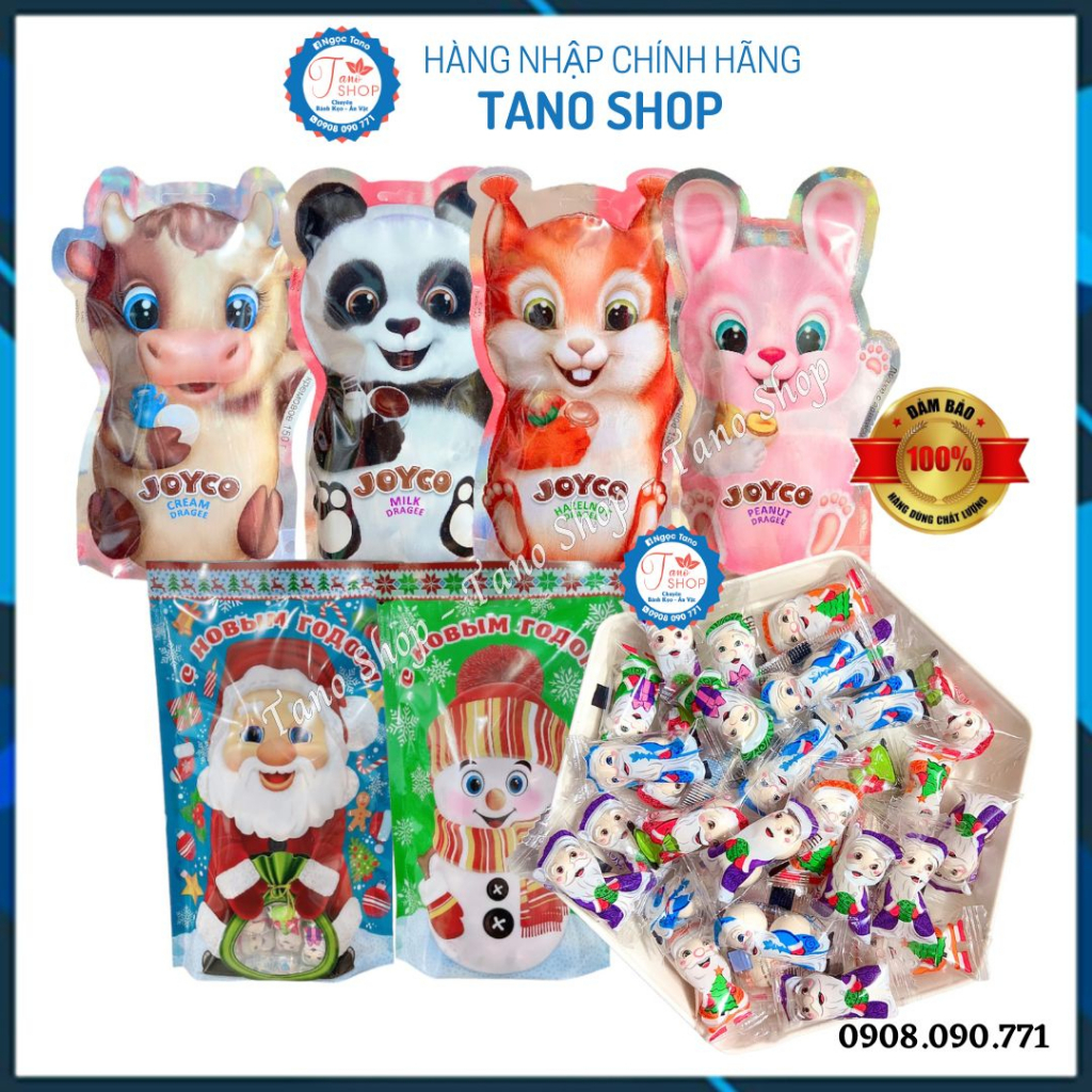 Kẹo socola gấu Nga JOYCO - ông già Noel, Người Tuyết, gấu trúc, thỏ hồng, sóc nâu, bò sữa - 150gr, ăn vặt ngon rẻ