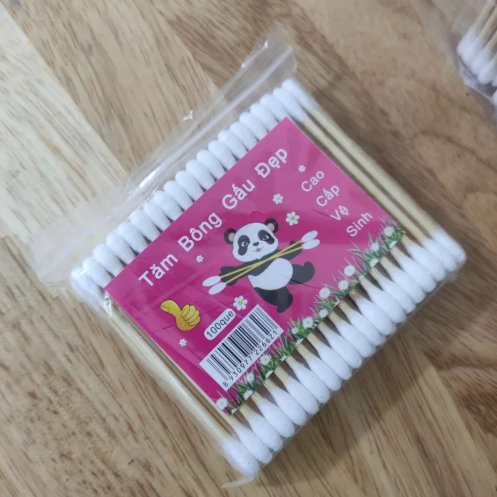 Tăm bông 100 que thân gỗ ngoáy tai ,nặn mụn