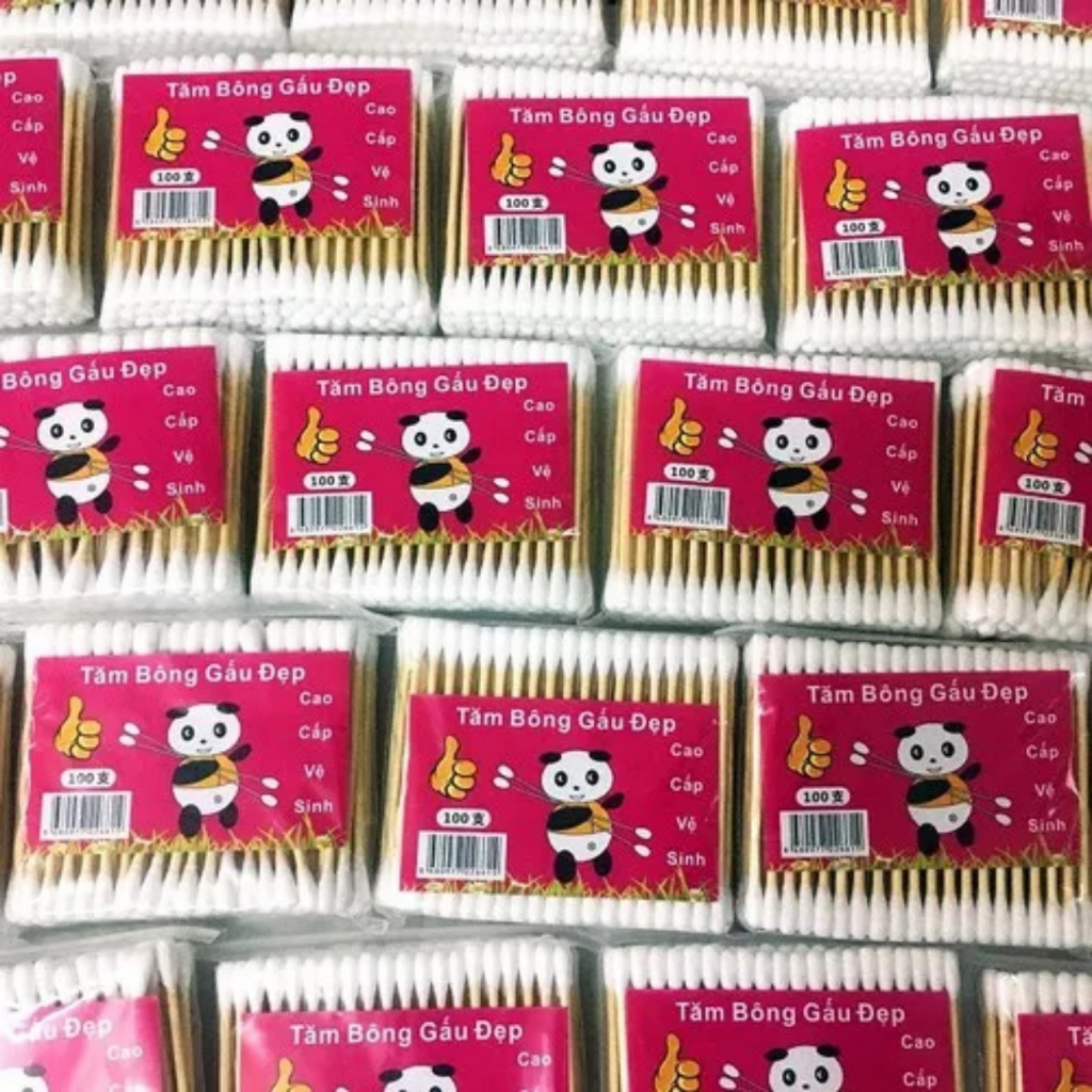 Bán Sỉ 10 Gói Tăm bông ngoáy tai 100 que thân gỗ thân thiện với môi trường