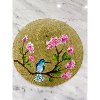 Nón cỏ bàng vẽ chim sẻ - hạc