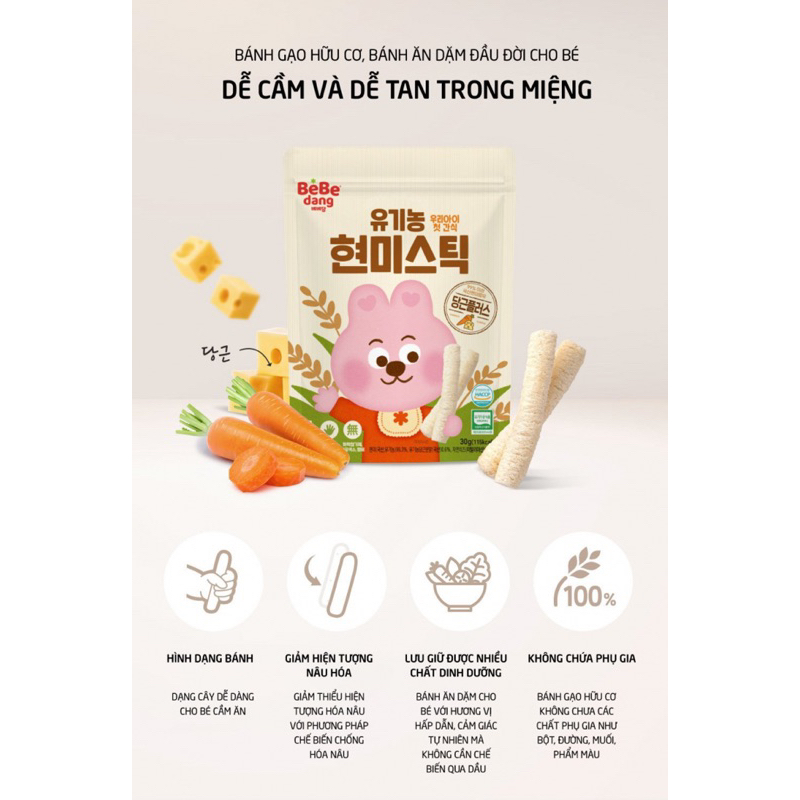 BÁNH GẠO LỨT HỮU CƠ QUE DÀI BEBEDANG BÉ TỪ 6 THÁNG