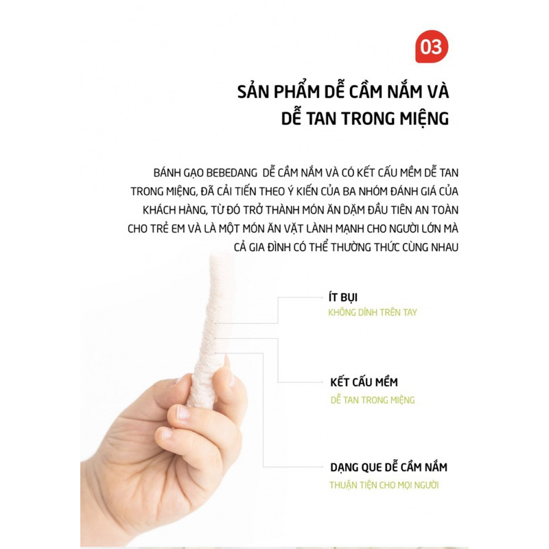 BÁNH GẠO LỨT HỮU CƠ QUE DÀI BEBEDANG BÉ TỪ 6 THÁNG