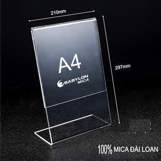 Menu mica chữ l a4, a5, a6, bảng mica để bàn, mica quét mã qrcode