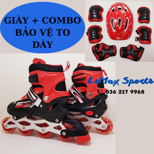 Giày Patin Cho Bé Phát Sáng, Giày Trượt Patin Trẻ Em Gía Rẻ Sport, Có Thể Điều Chỉnh Size Kèm Bảo Vệ Chân Tay Mũ