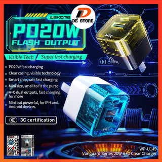 Củ sạc trong suốt wekome wk wp-u149 sạc nhanh 20w pd pioneer a + c chân cắm usb và type-c