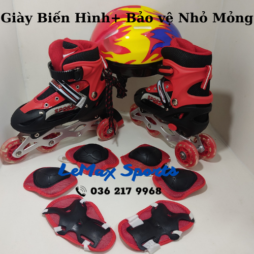 Giày trượt patin biến hình thành 2 hàng cho các bé tập đi. Giày trượt patin trẻ em giá rẻ đủ màu đen, xanh, đỏ, hồng.