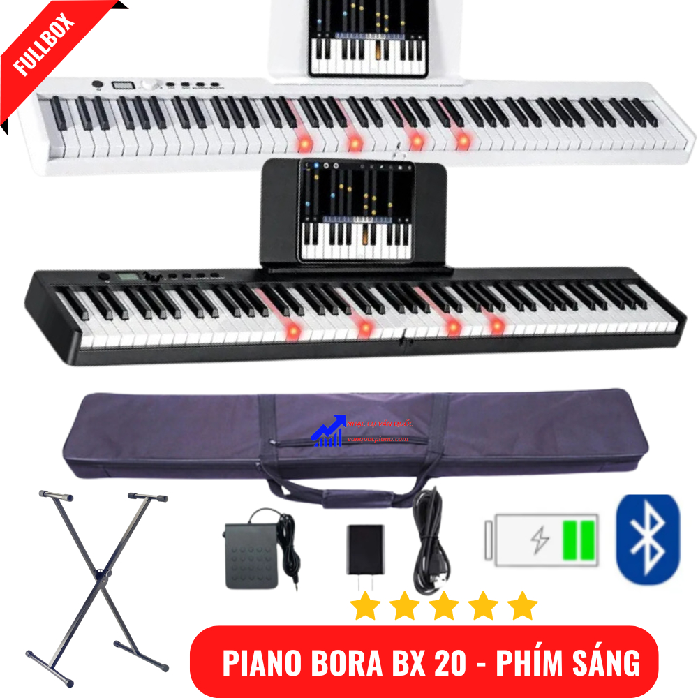 Đàn Piano Điện Bora BX 20 - Gấp Gọn Phím Sáng - 88 Phím Nặng Cảm Lực - Kết Nối Bluetooth + Chân Đàn
