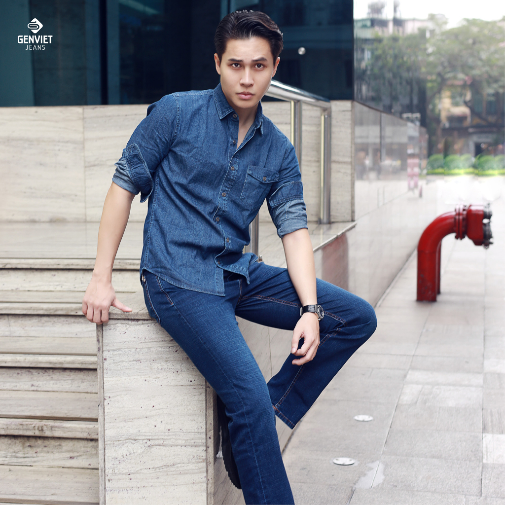 Áo Sơmi Dài Tay Jeans Nam Suông Vừa D3123J8164 GENVIET