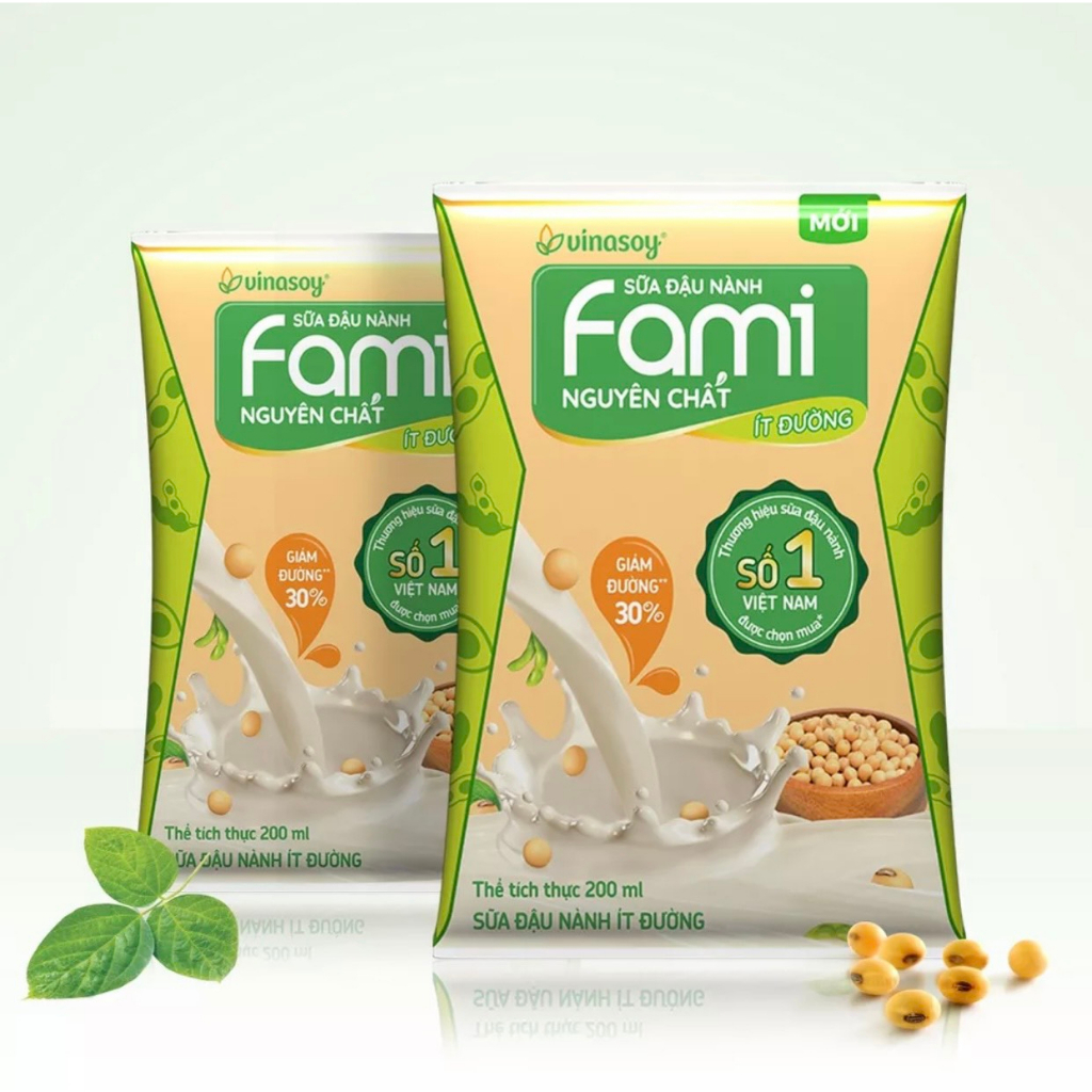 Thùng sữa đậu nành Fami Nguyên chất ít đường (40 bịch x 200ml) ( Date Mới Nhất )
