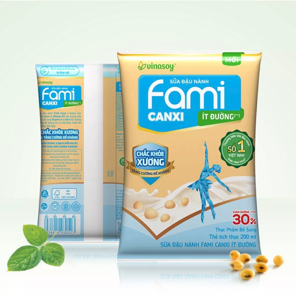 Thùng sữa đậu nành Fami Canxi ít đường (40 bịch x 200ml) ( Date Mới Nhất )