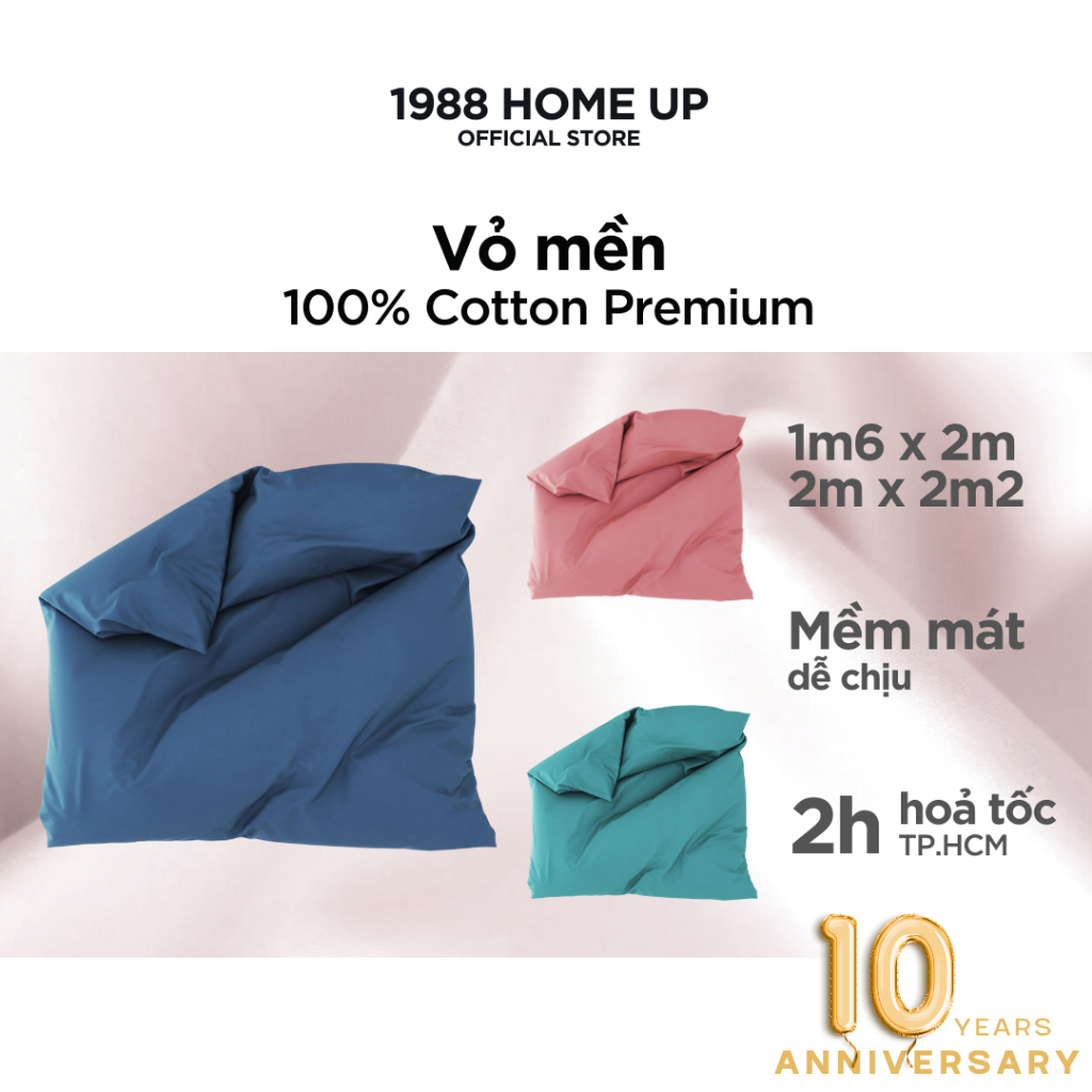 Vỏ mền 100% Cotton Premium (nhiều màu) 1m6x2m, 2mx2m2 - 1988 Home Up, vỏ chăn Cotton Satin, Cotton lụa 60S