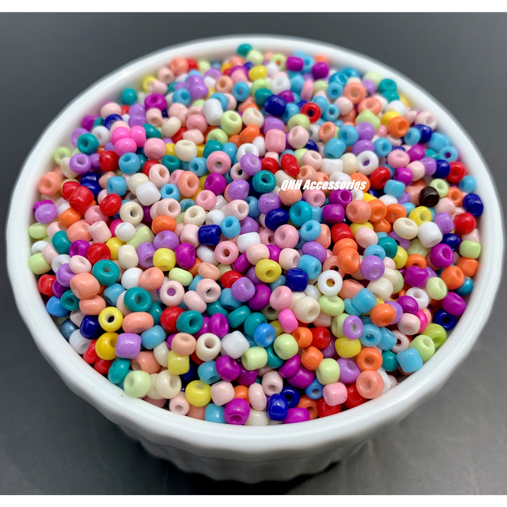 10g Hạt cườm thủy tinh 3mm màu đục  dùng làm vòng tay, vòng cổ, trang sức diy