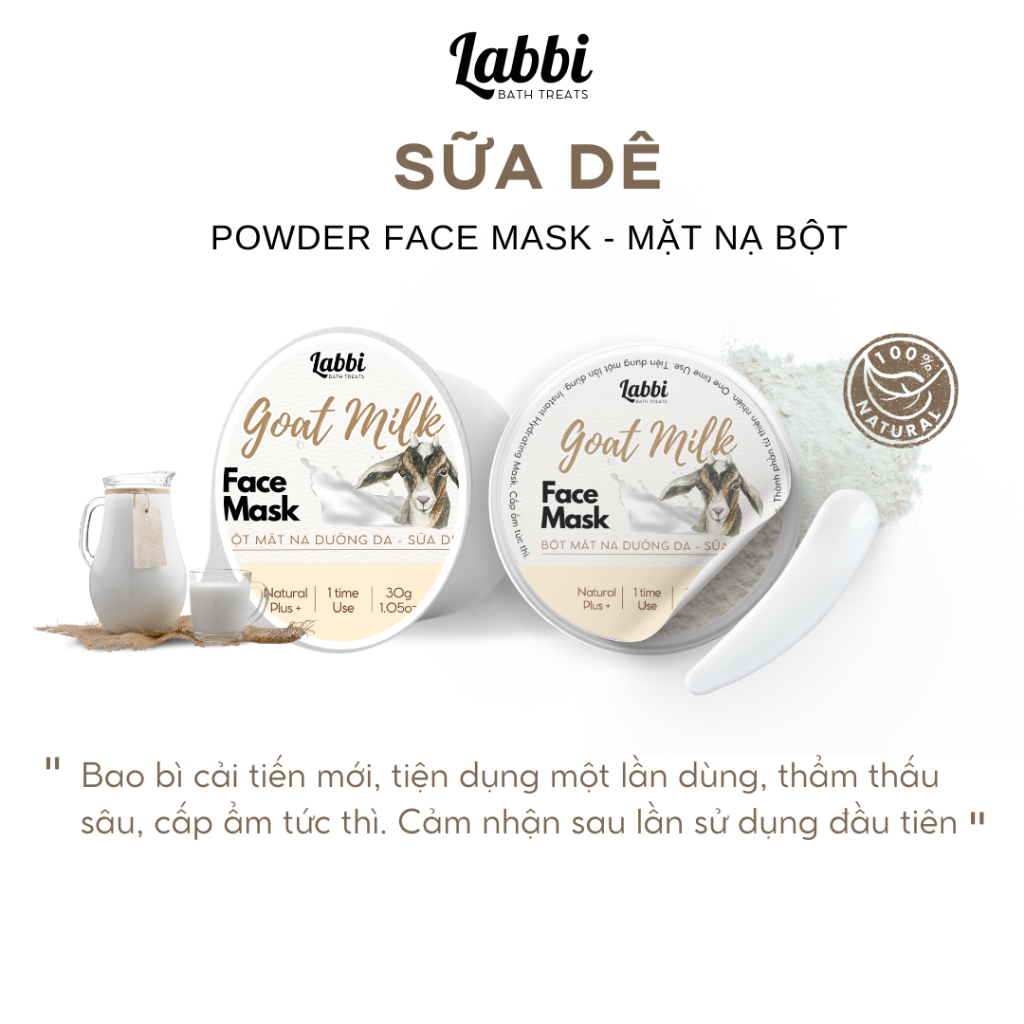 Mặt nạ dưỡng sáng da SỮA DÊ - GOAT MILK [Labbi] Bột thiên nhiên dưỡng