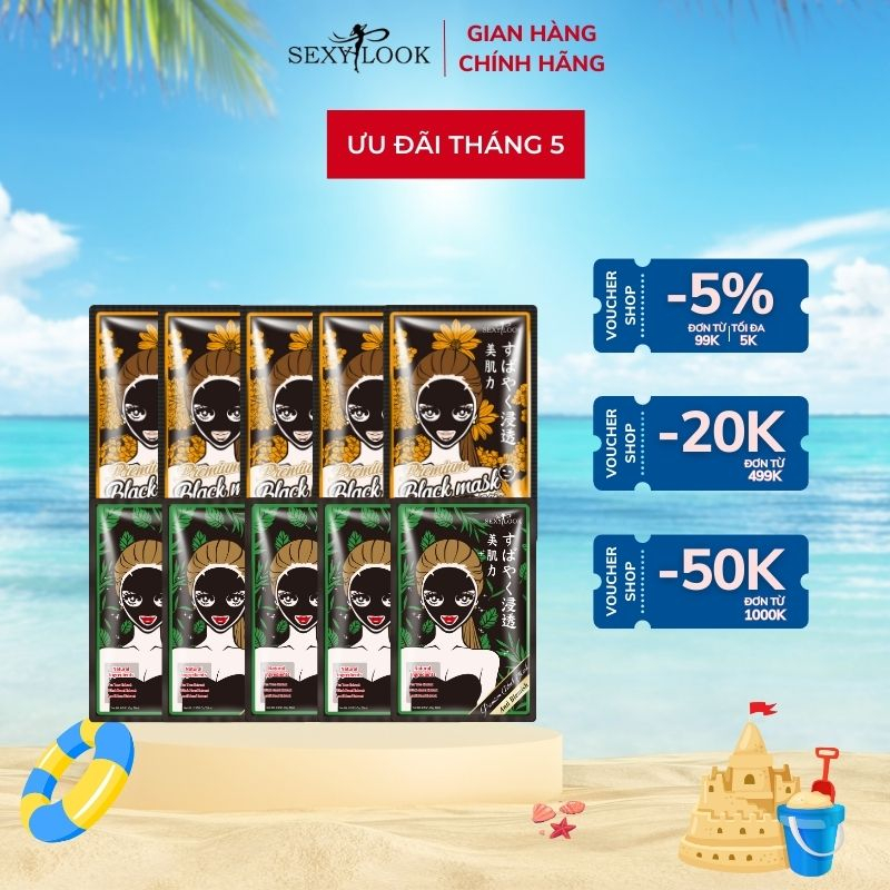 Combo Giảm Mụn Chuyên Sâu SEXYLOOK ( 1 hộp Mặt nạ đen tràm trà x 1 hộp Mặt nạ đen hoa cúc ) (10 miếng x 28ml)
