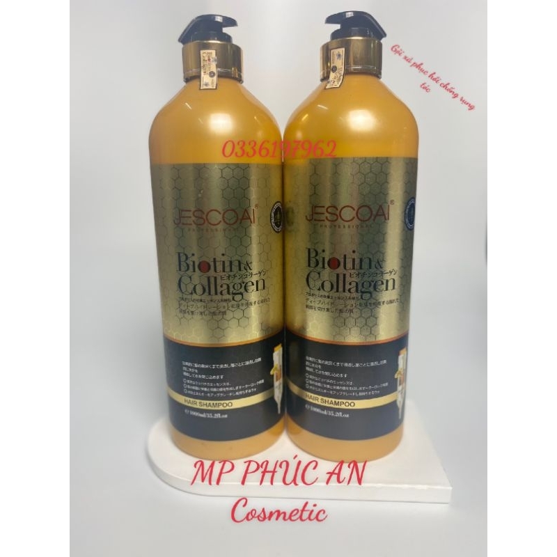 Dầu gội xả jescoal biotin collagen hương thơm mềm mượt phục hồi tóc hư tổn chống rụng tóc 1000ml