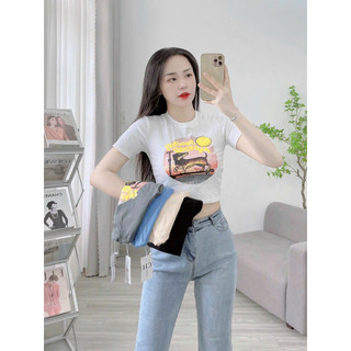 Áo thun nữ tay ngắn dáng croptop chất borip in hình cún cute