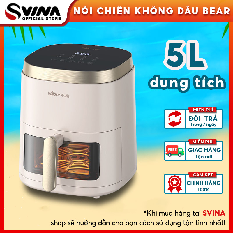 Nồi Chiên Không Dầu 5L Bear Màn Hình Cảm Ứng Có Đèn Báo Bên Trong Công Suất 1500W