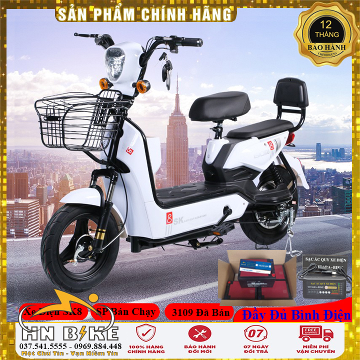 Xe Điện New SK8, Mẫu Xe Điện Sk Chính Hãng, Bản Đủ - Xe Đã Có Sẵn Bình Điện + Sạc, Tặng Ghế Em Bé