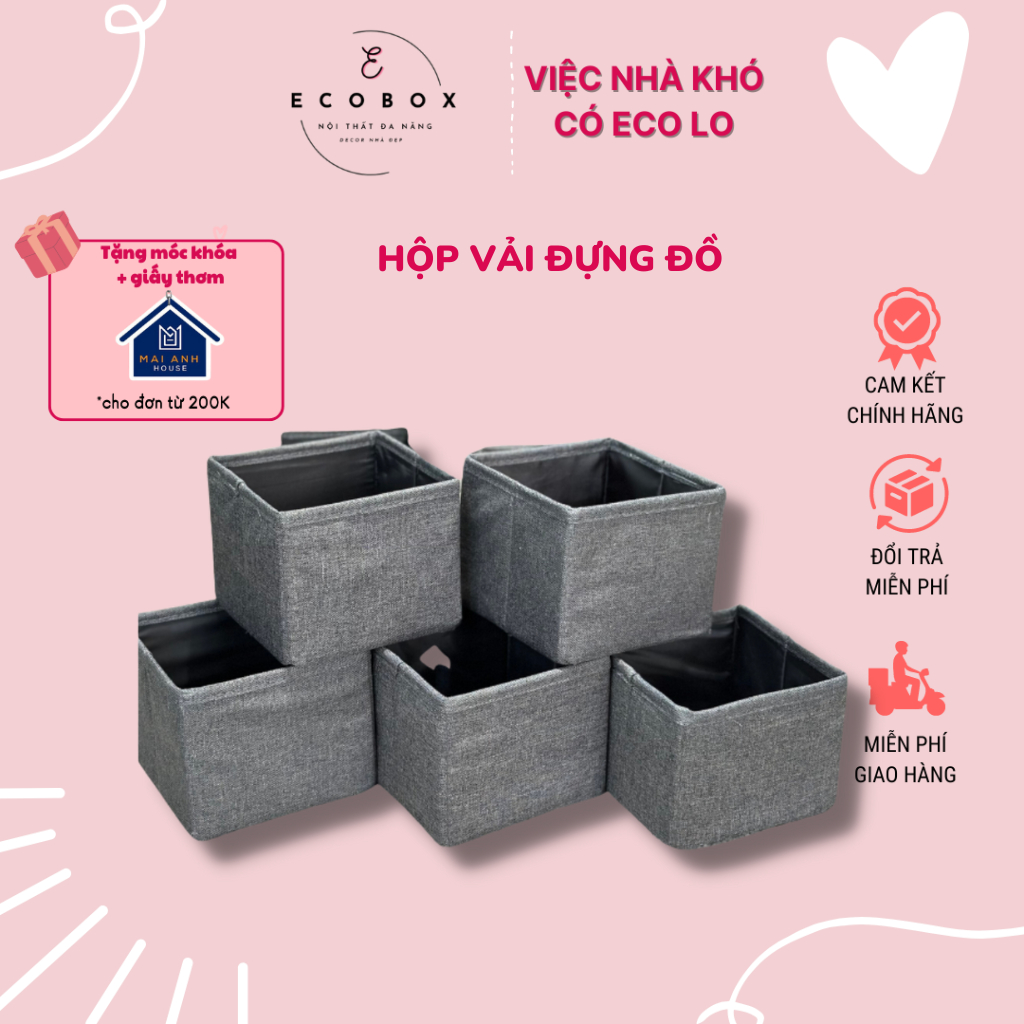 Hộp đựng đồ đa năng vuông nhỏ, vải không dệt Oxford thân thiện môi trường - Hộp vải đựng đồ hàng xuất khẩu HOF01 - rubyh