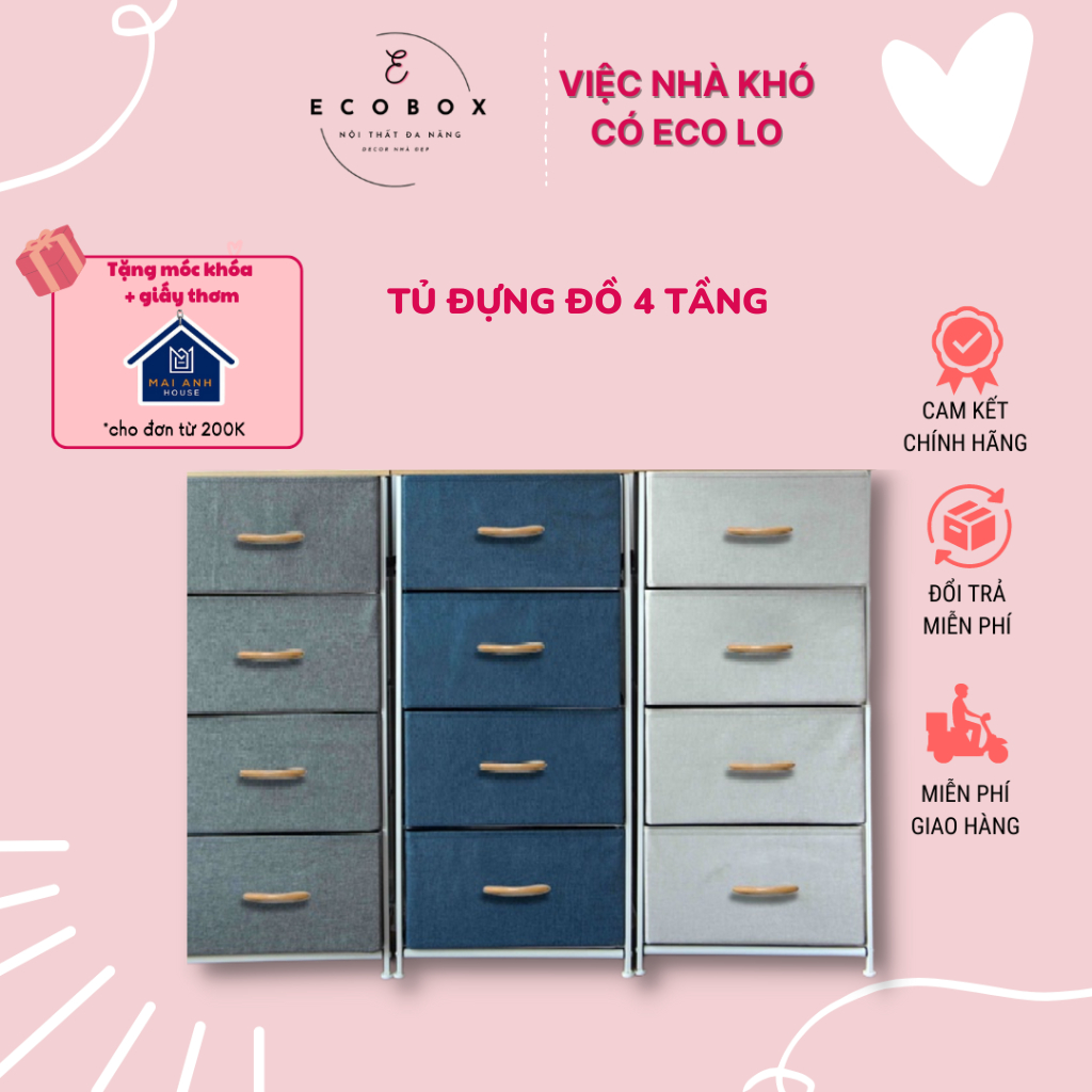 Tủ đựng quần áo 4 tầng vải Oxford cao cấp - Tủ vải đựng quần áo, tất vớ, đồ lót khung kim loại TDQA02 - rubyhomestore