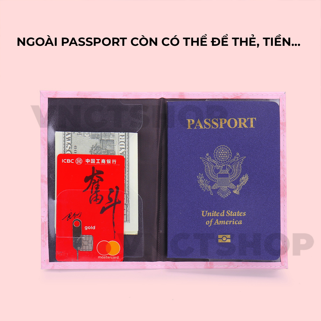 Vỏ bọc hộ chiếu bằng da vnctshop, ví hộ chiếu, bao đựng passport cover case nữ cute dễ thương