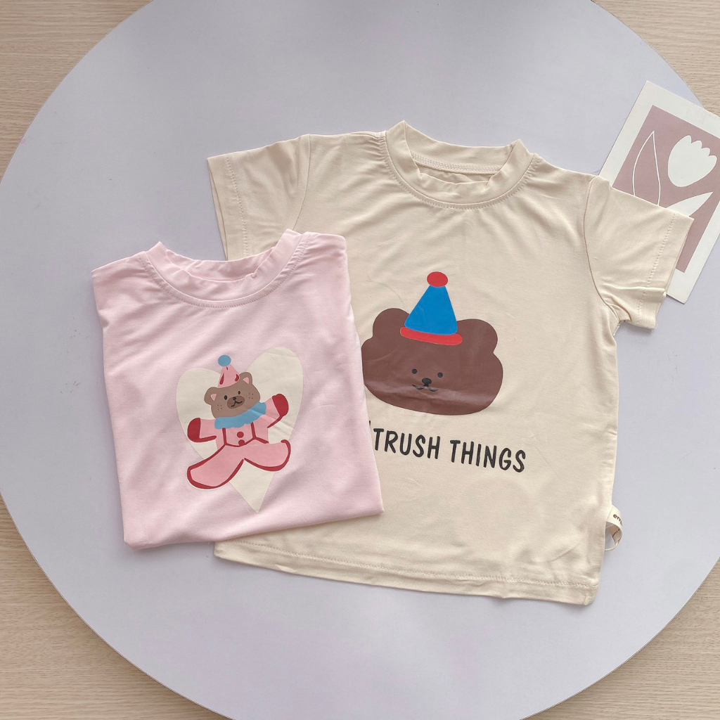 Áo phông trẻ em, áo phông gấu cotton mặc hè cho bé SS23