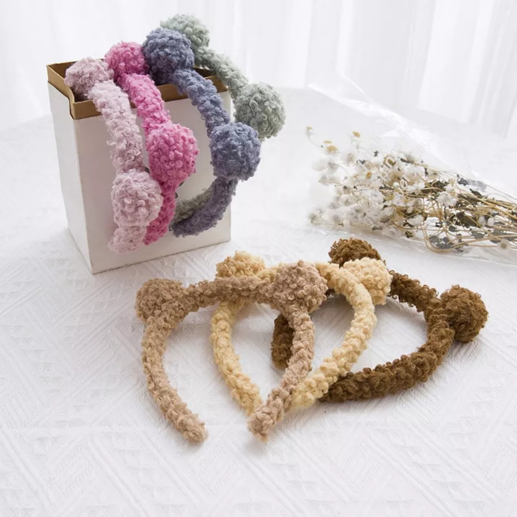 Bờm Cài Tóc Phủ Lông Hình Tai Gấu Hồng LOTSO,Băng Đô Cài Tóc Rửa Mặt Hình Tai Gấu / Dâu Tây Bằng Lông Nhung Dễ Thương