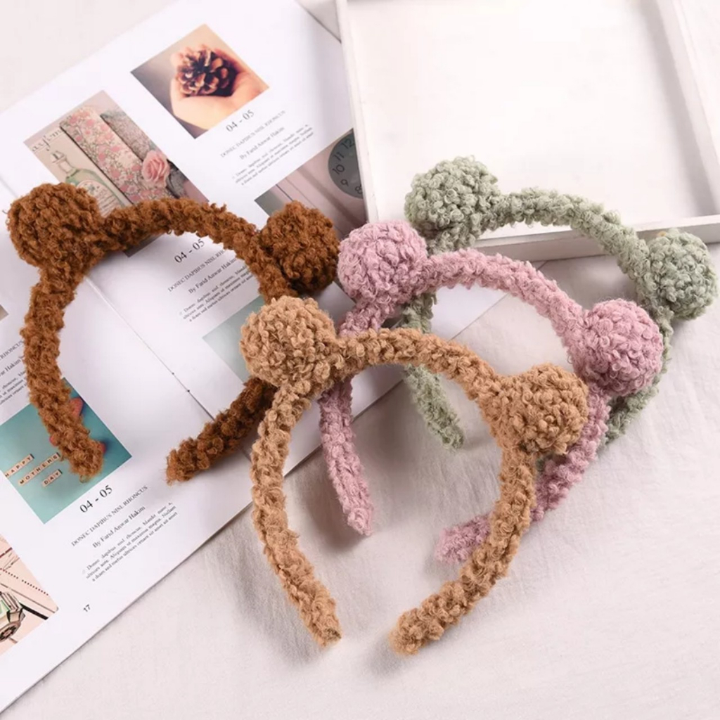 Bờm Cài Tóc Phủ Lông Hình Tai Gấu Hồng LOTSO,Băng Đô Cài Tóc Rửa Mặt Hình Tai Gấu / Dâu Tây Bằng Lông Nhung Dễ Thương