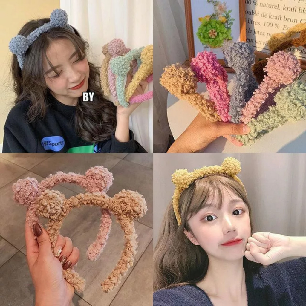 Bờm Cài Tóc Phủ Lông Hình Tai Gấu Hồng LOTSO,Băng Đô Cài Tóc Rửa Mặt Hình Tai Gấu / Dâu Tây Bằng Lông Nhung Dễ Thương