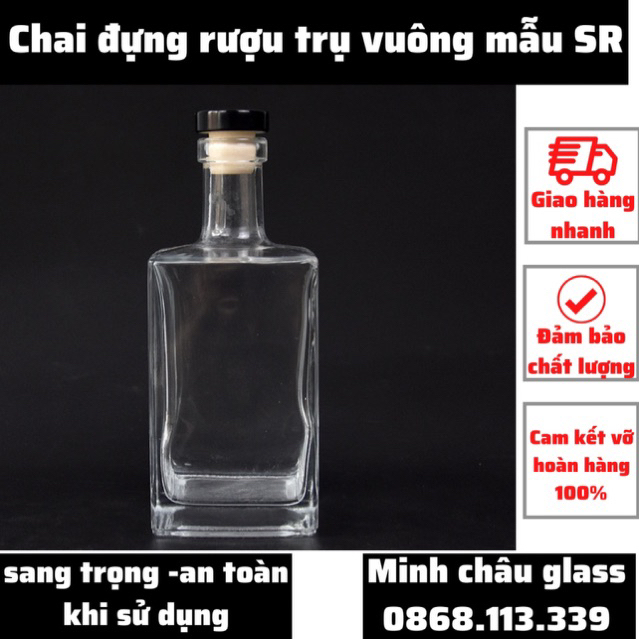Chai đựng rượu cao cấp mẫu trụ vuông 500ml mã SR vỏ bình ngâm rượu cao cấp thủy tinh trong sang trọng