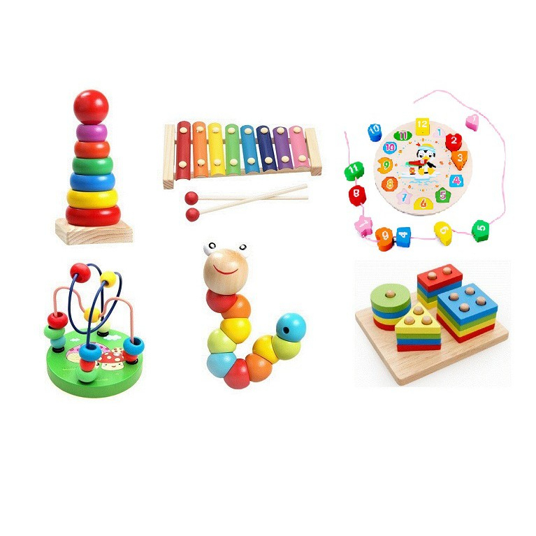 Combo đồ chơi gỗ trí tuệ cho bé phát triển tư duy từ 1 2 3 tuổi theo phương pháp montessori, combo 3 4 5 6 đồ chơi gỗ