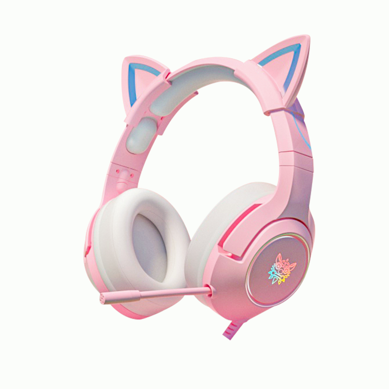 ONIKUMA K9 Tai nghe chơi game tai mèo hồng hiệu ứng âm thanh 7.1 với điện thoại máy tính xách tay giảm tiếng ồn