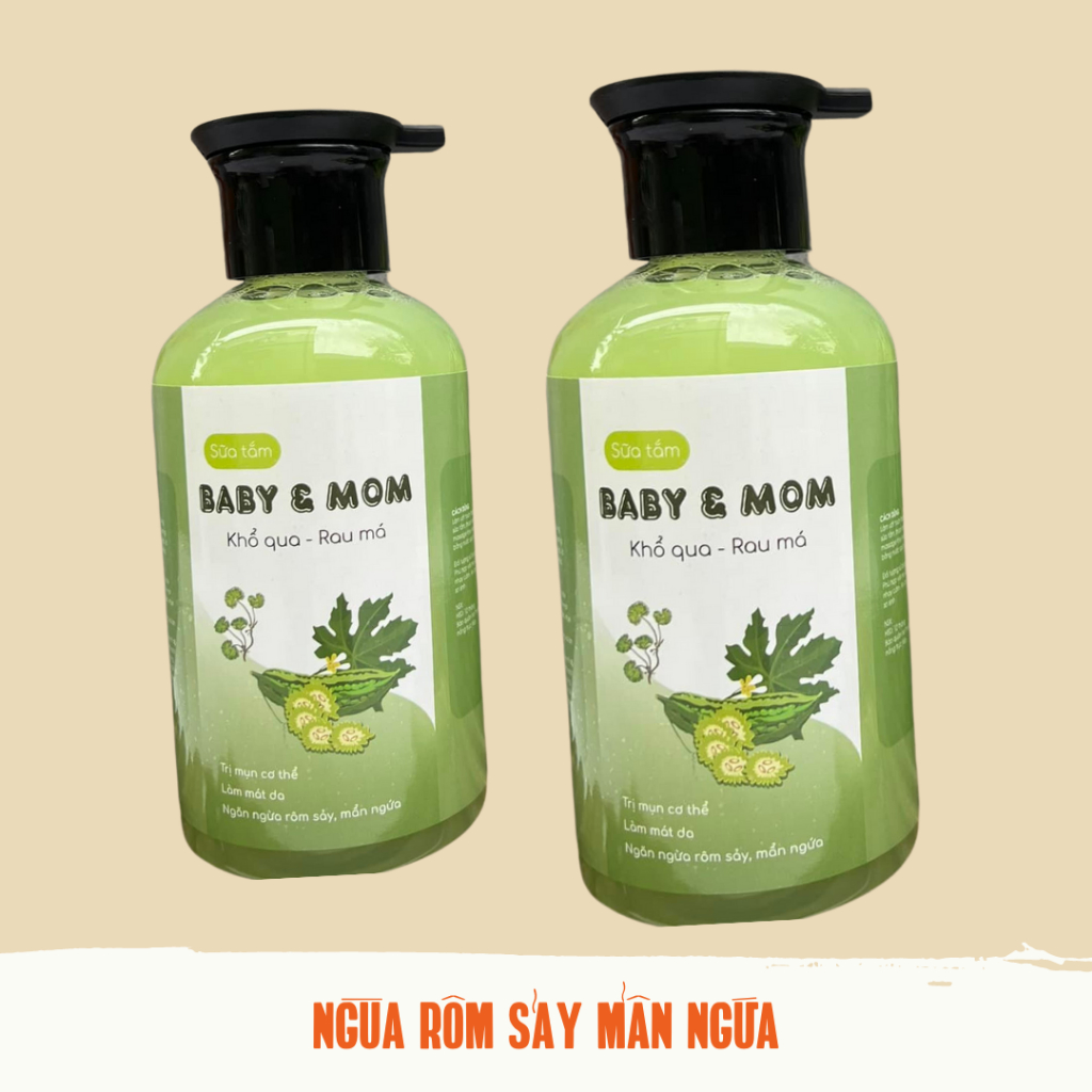 Sữa tắm Baby&Mom mát da ngừa rôm sảy, sạch mụn lưng, sữa tắm mướp đắng 100% thảo mộc an toàn lành tính cho baby 350ml