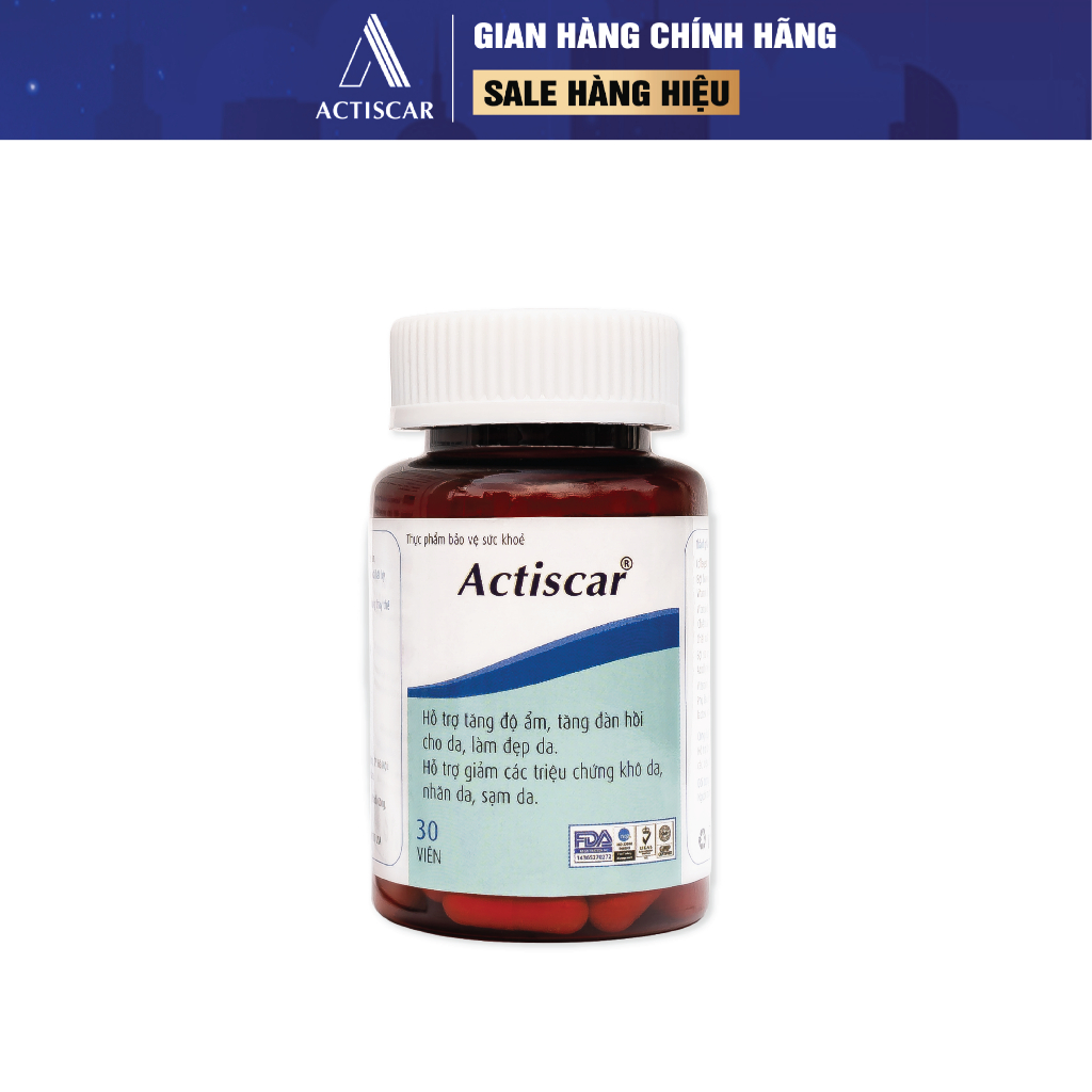 Viên Uống Actiscar Làm Mờ Sẹo Lồi, Sẹo Lõm, Sẹo Rỗ, Sẹo Thâm Lâu Năm - Lọ 30 Viên