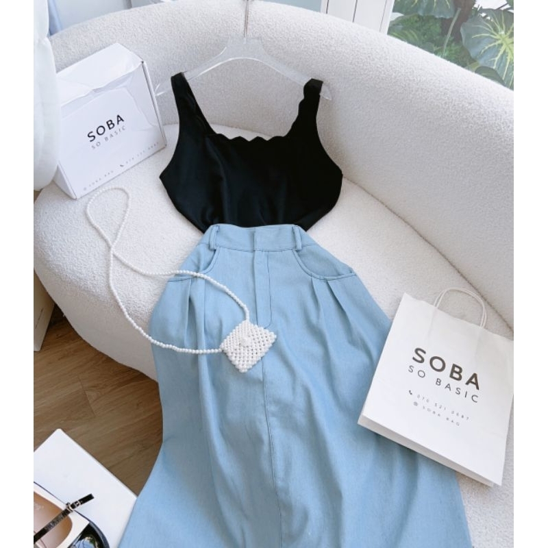 Set áo thun +chân váy jean