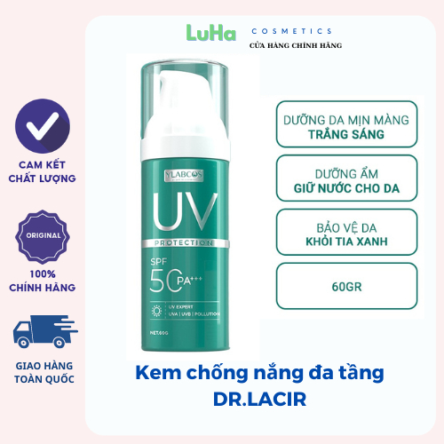 Kem chống nắng đa tầng DR.LACIR, 60g giúp chống nắng, dưỡng trắng da, SPF 50PA+++ Uv Protection Ylabcos, luhacosmetics