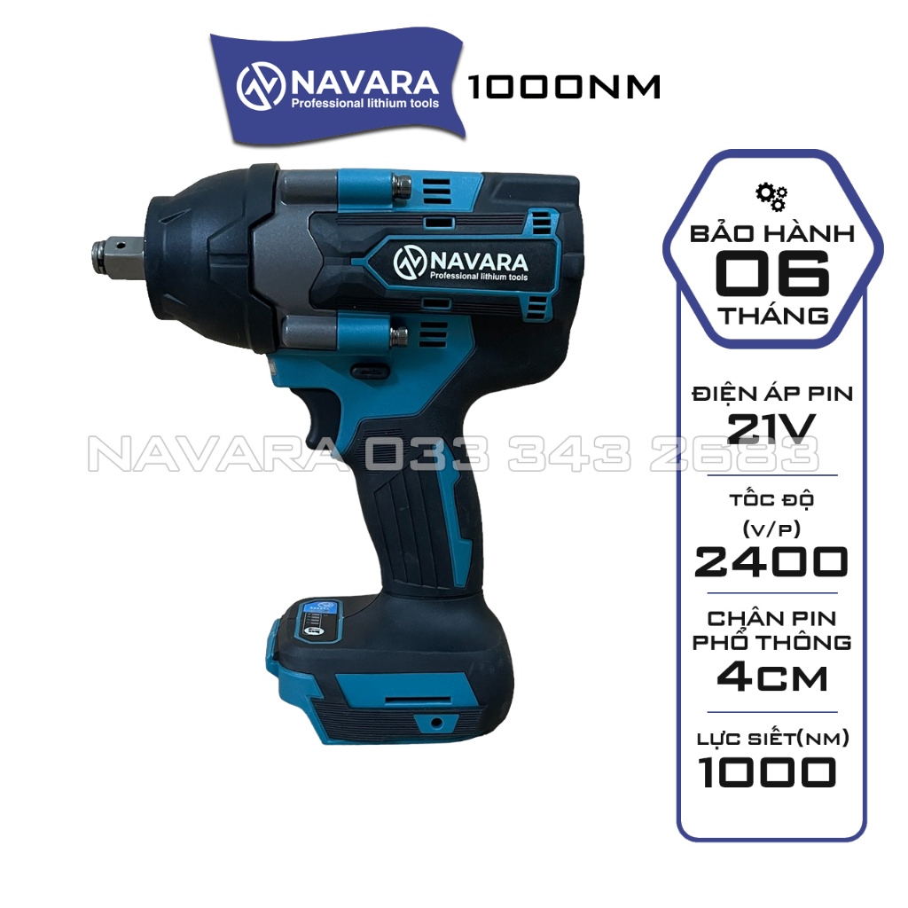 Thân máy siết bulong pin NAVARA 1000Nm, Động cơ Không chổi than bền bỉ và mạnh mẽ
