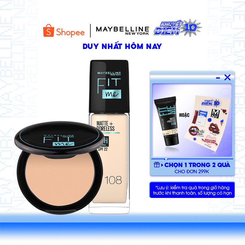Kem Nền Mịn Nhẹ Kiềm Dầu Fit Me 30ml và Phấn Nền Kiềm Dầu Chống Nắng 12H Fit Me Maybelline New York 6g