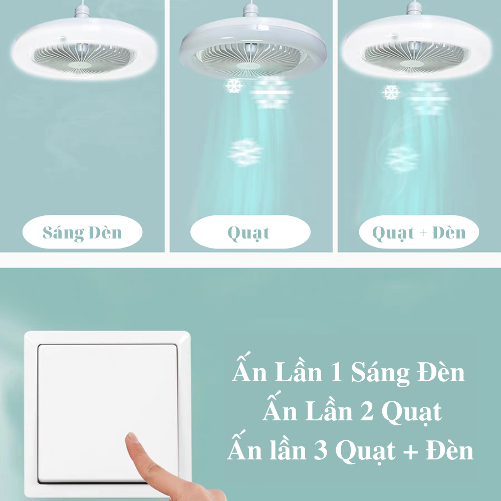 Quạt treo trần kiêm đèn led đui e27 siêu sáng và mát, công suất 36w