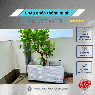 Chậu ghép thông minh 50x100x60 cm Quang Anh nhựa PP cao cấp, chậu trồng cây, trồng rau thông minh dễ lắp ráp