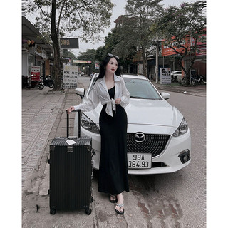 Set Váy Maxi 2 Dây Xòe Đen Trơn Mix Áo Khoác Sơ Mi Trắng SB4079