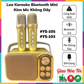 Loa karaoke bluetooth mini ys-105 kèm 2 micro không dây có đổi giọng - bluetooth 5.0, công suất 15w, pin 6h, đa kết nối