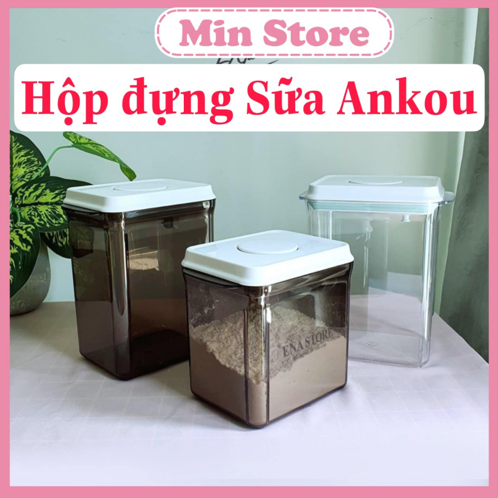 Hộp đựng sữa bột hút chân không Ankou, Hộp Ankou đựng 700 và 900g sữa bột Chính Hãng. Hộp hút chân không đựng đồ ăn dặm