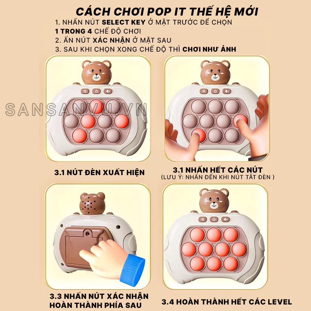 Đồ chơi Pop it thế hệ mới - máy điện tử chơi game Pop it giải trí bấm nút theo đèn nhạc với nhiều level