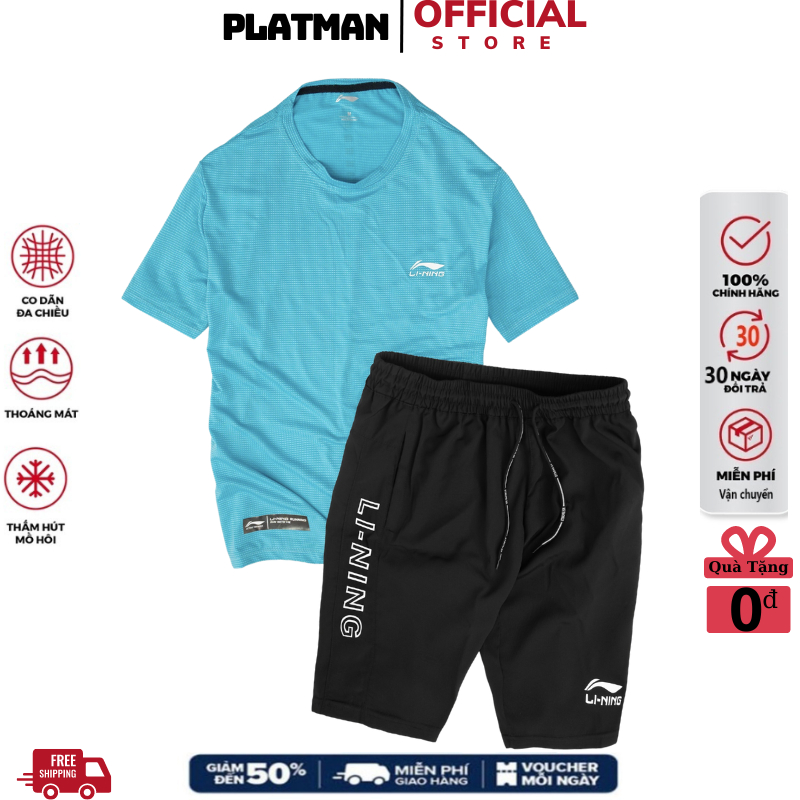 Đồ bộ thể thao nam lining mùa hè chất liệu vải thun lạnh co dãn 4 chiều độ thoáng mát, Sét lining nam cao cấp