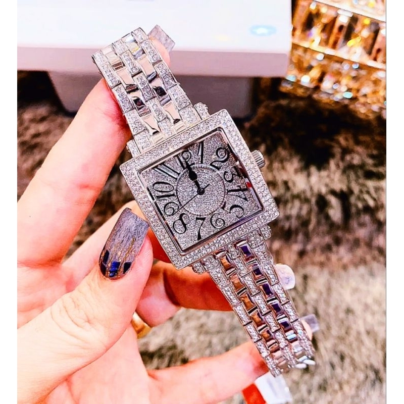 Đồng nữ Davena mặt vuông đính đá Rose Gold óng ánh sang trọng quý phái