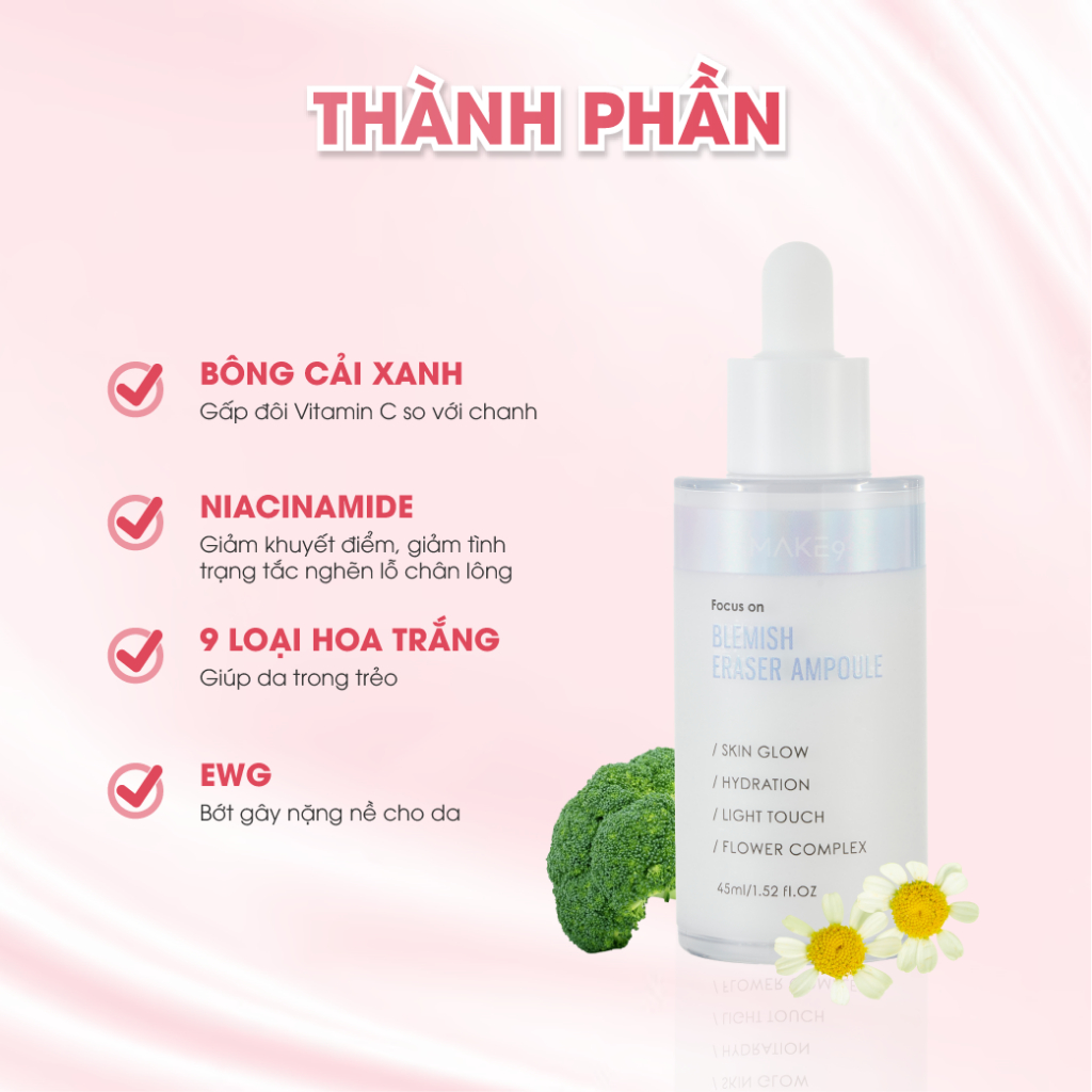 Serum Giảm Mờ Thâm Sáng Da Cấp Ẩm Tái Tạo Da Blemish Eraser Ampoule Make9 Dung Tích 45ml